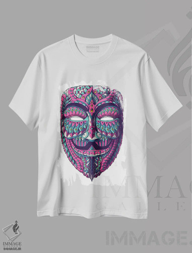 تیشرت سفید طرح دار نقاب ناشناس رنگی شماره ۱، دکوراسیون جایگزین اثر بیوورکز | فروشگاه ایماژ