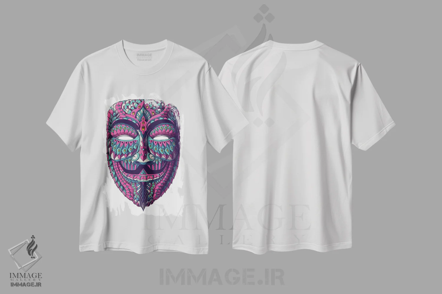 تیشرت سفید طرح دار نقاب ناشناس رنگی شماره ۱، دکوراسیون جایگزین اثر بیوورکز | فروشگاه ایماژ