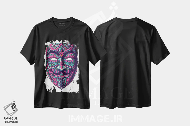 تیشرت مشکی طرح دار نقاب ناشناس رنگی شماره ۱، دکوراسیون جایگزین اثر بیوورکز | immage.ir