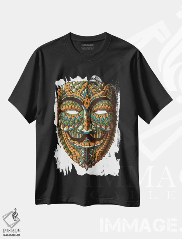 تیشرت مشکی طرح دار نقاب ناشناس رنگی شماره ۲، دست نقاشی و طراحی دستی اثر بیوورکز | فروشگاه ایماژ