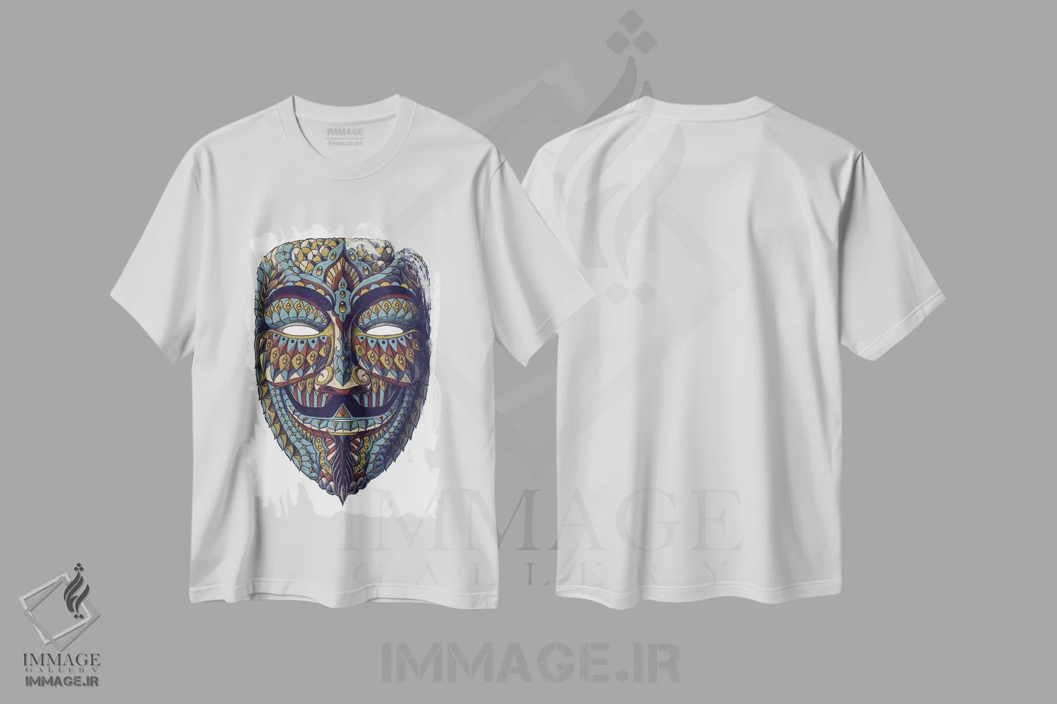 تیشرت سفید طرح دار نقاب ناشناس رنگی شماره ۳، دست نقاشی و طراحی دستی اثر بیوورکز | فروشگاه ایماژ