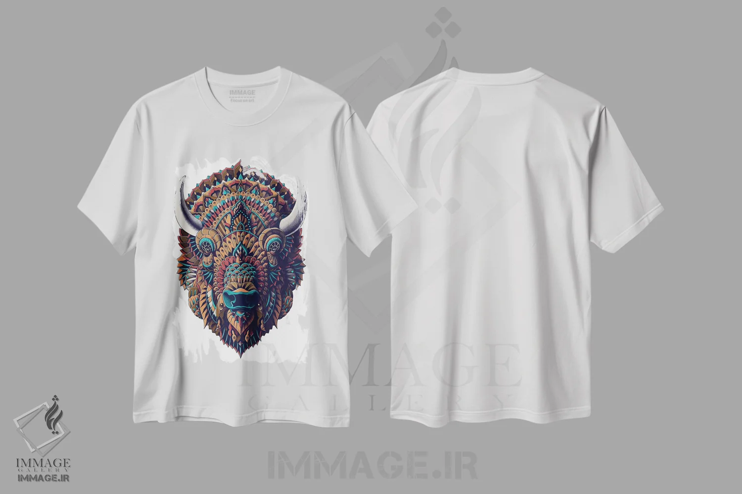 تیشرت سفید طرح دار گاومیش رنگی شماره ۱، تزئینی اثر بیوورکز | immage.ir