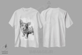 تیشرت سفید طرح دار سگ کورگی، نقاشی و تصویرگری سیاه و سفید اثر بیوورکز | فروشگاه ایماژ