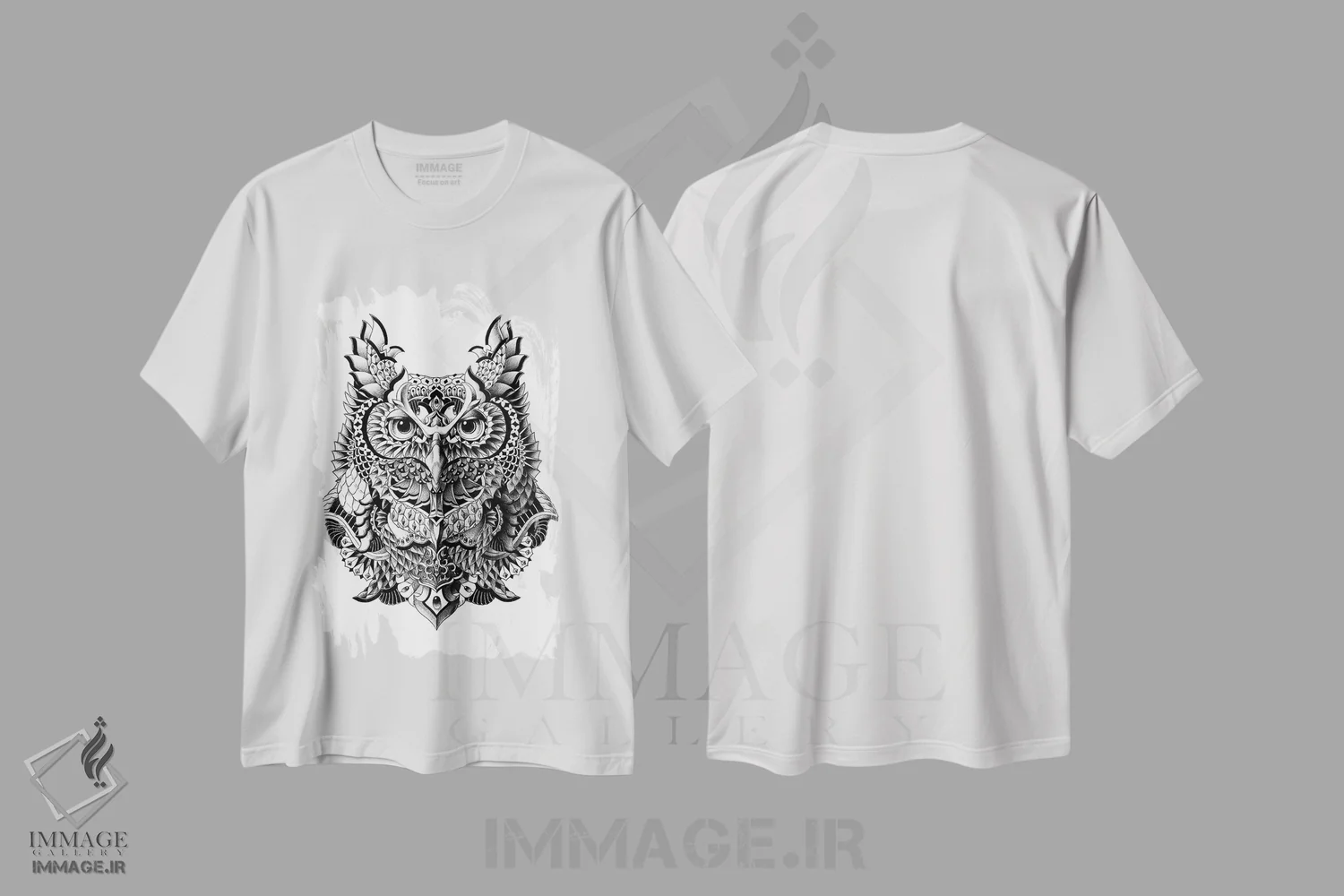 تیشرت سفید طرح دار جغد سده، نقاشی و تصویرگری سیاه و سفید اثر بیوورکز | immage.ir
