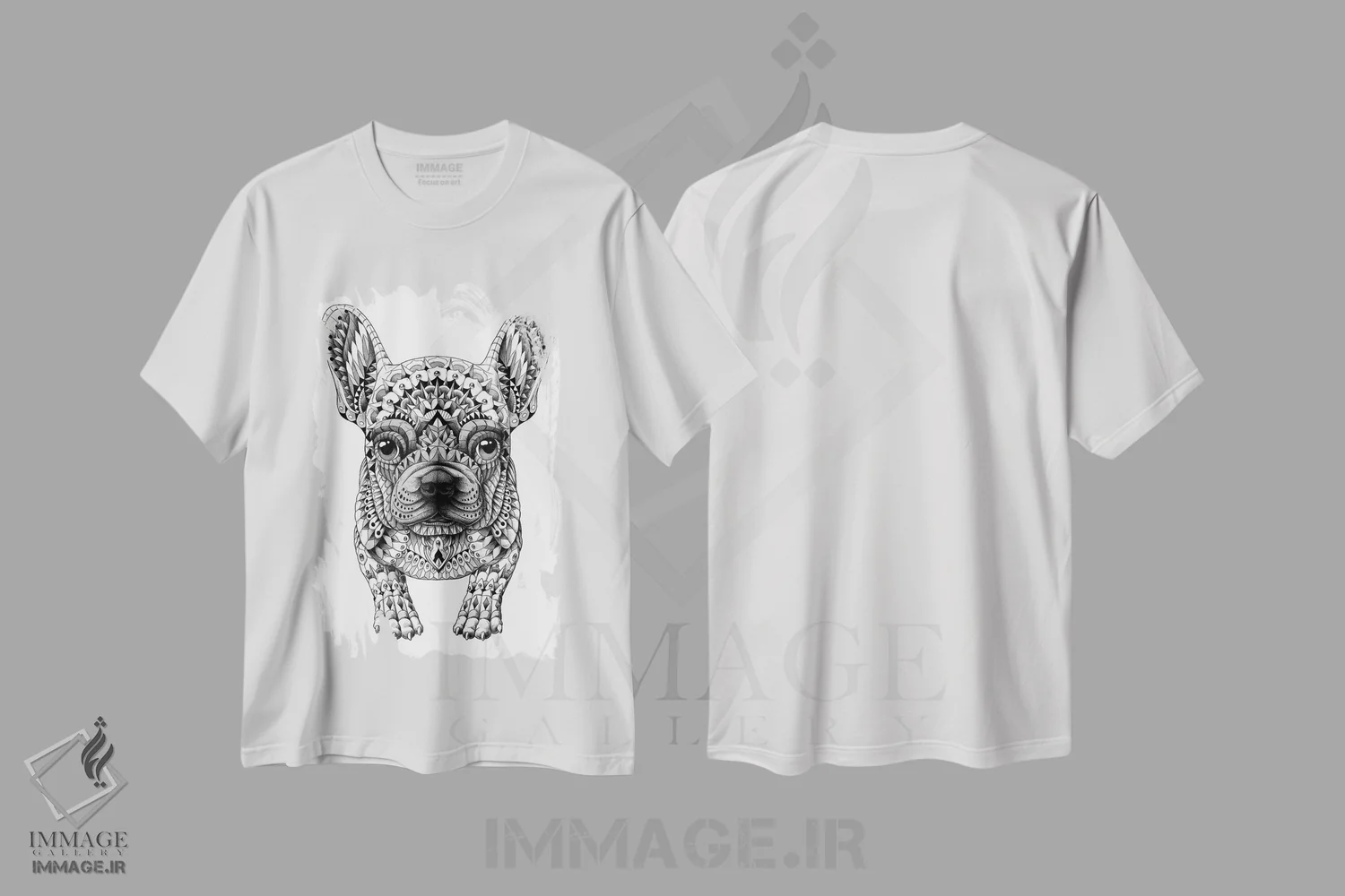 تیشرت سفید طرح دار فرنچ بولداگ، نقاشی و تصویرگری سیاه و سفید اثر بیوورکز | immage.ir