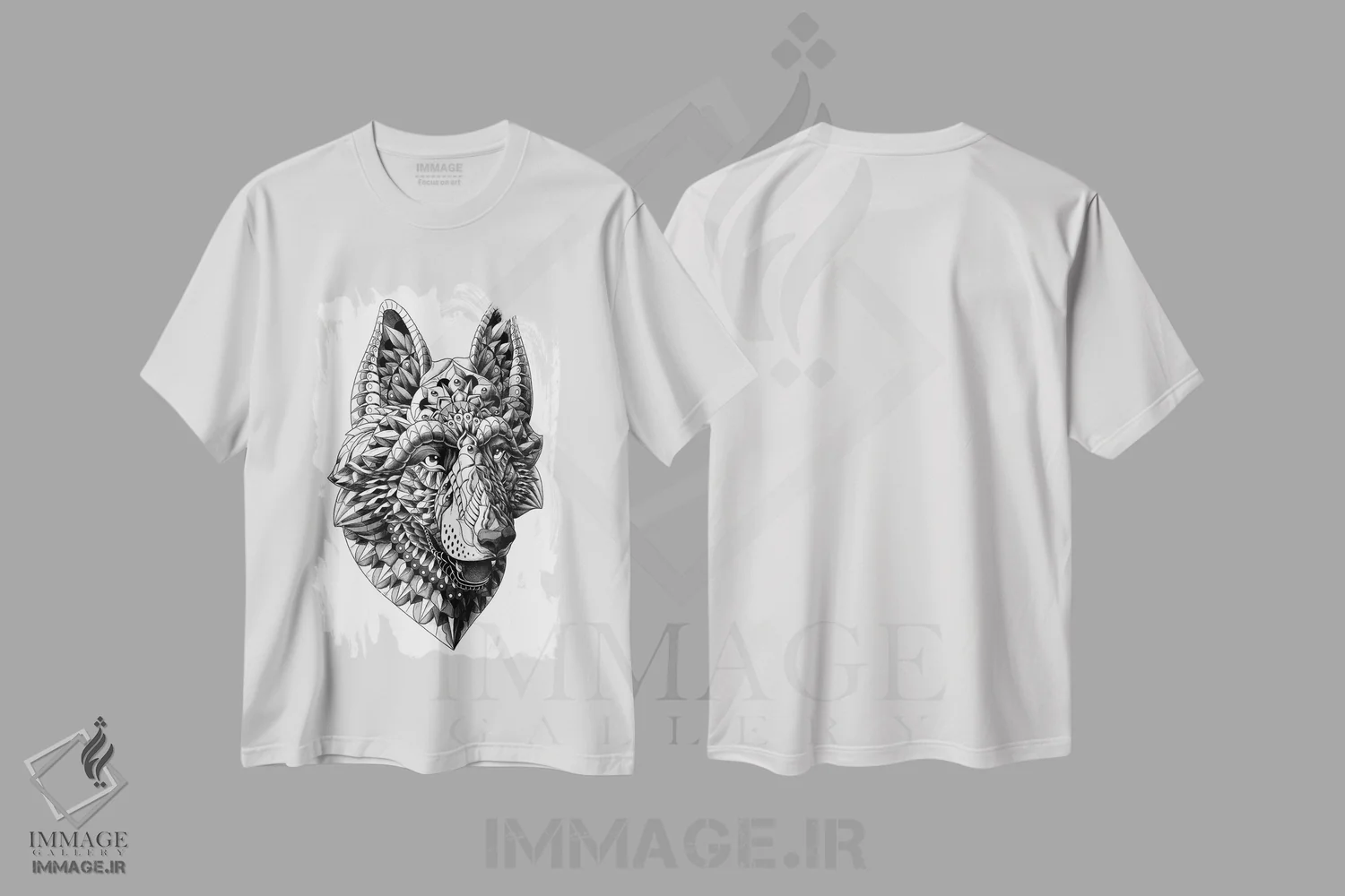 تیشرت سفید طرح دار ژرمن شپرد، نقاشی و تصویرگری سیاه و سفید اثر بیوورکز | فروشگاه ایماژ
