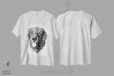 تیشرت سفید طرح دار گلدن ریتریور، نقاشی و تصویرگری سیاه و سفید اثر بیوورکز | immage.ir