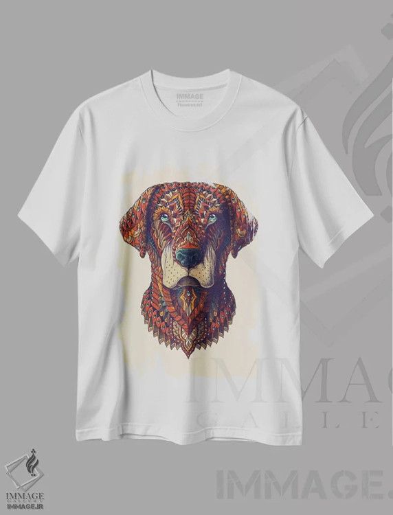 تیشرت سفید طرح دار لبرادور رنگی شماره ۱، دست نقاشی و طراحی دستی اثر بیوورکز | فروشگاه ایماژ
