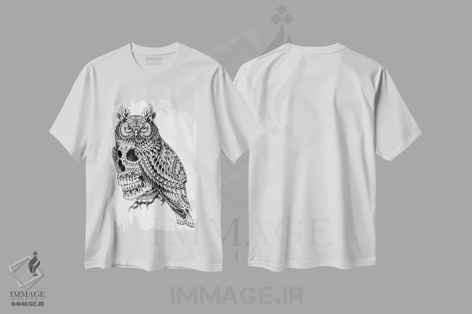 تیشرت سفید طرح دار جمجمه با شاخ بزرگ، نقاشی و تصویرگری سیاه و سفید اثر بیوورکز | فروشگاه ایماژ