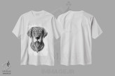تیشرت سفید طرح دار لبرادور، نقاشی و تصویرگری سیاه و سفید اثر بیوورکز | immage.ir