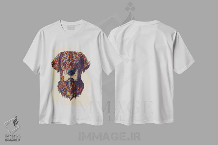 تیشرت سفید طرح دار لبرادور رنگی شماره ۱، دست نقاشی و طراحی دستی اثر بیوورکز | فروشگاه ایماژ