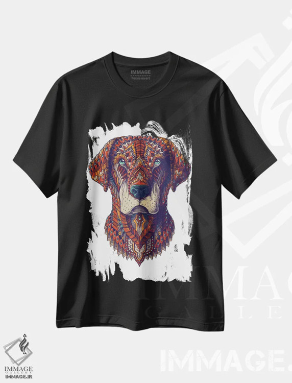 تیشرت مشکی طرح دار لبرادور رنگی شماره ۲، دست نقاشی و طراحی دستی اثر بیوورکز | فروشگاه ایماژ