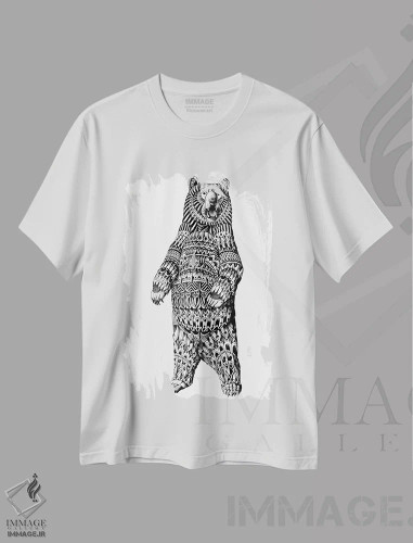 تیشرت سفید طرح دار خرس گریزلی تزیینی، نقاشی و تصویرگری سیاه و سفید اثر بیوورکز | فروشگاه ایماژ
