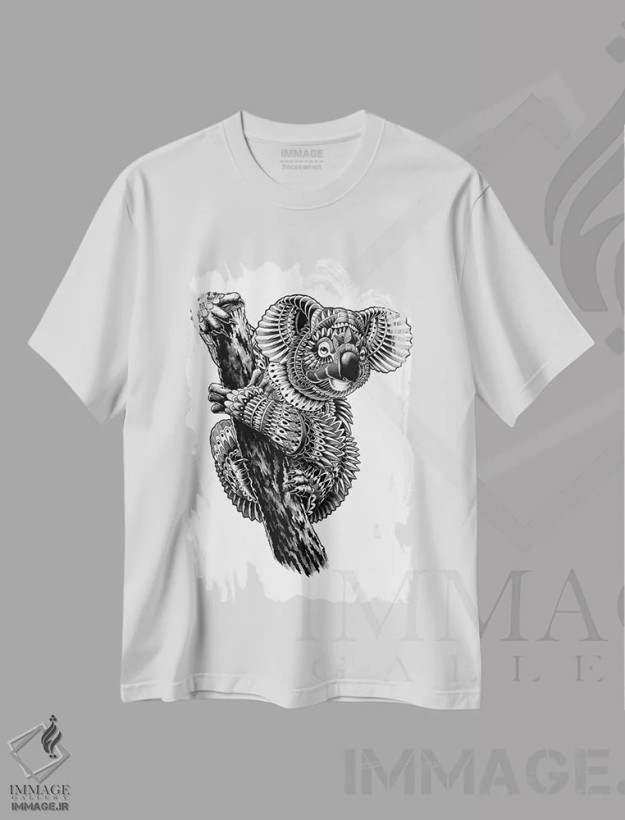 تیشرت سفید طرح دار کوالای تزیینی، نقاشی و تصویرگری سیاه و سفید اثر بیوورکز | فروشگاه ایماژ