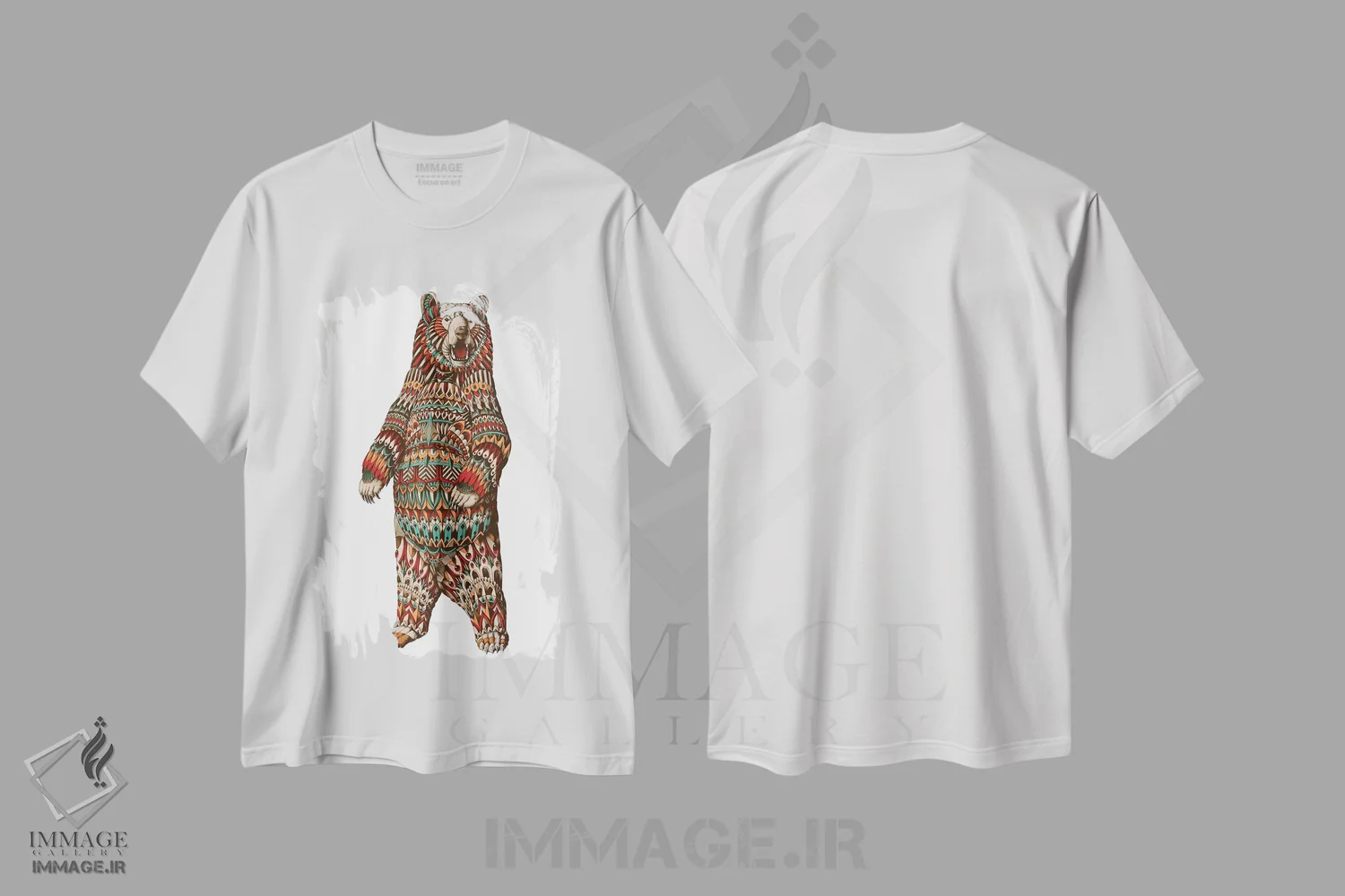 تیشرت سفید طرح دار خرس گریزلی تزیینی رنگی شماره ۱، دست نقاشی و طراحی دستی اثر بیوورکز | immage.ir