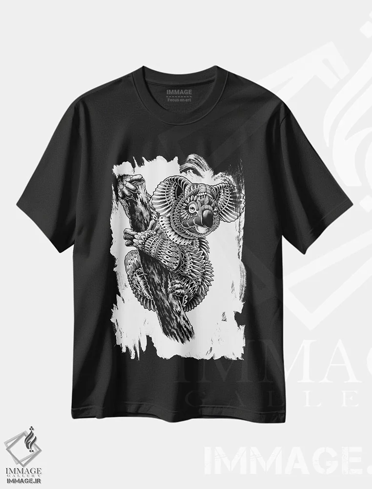 تیشرت مشکی طرح دار کوالای تزیینی، نقاشی و تصویرگری سیاه و سفید اثر بیوورکز | immage.ir