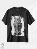 تیشرت مشکی طرح دار جغد شاخدار بزرگ، نقاشی و تصویرگری سیاه و سفید اثر بیوورکز | فروشگاه ایماژ