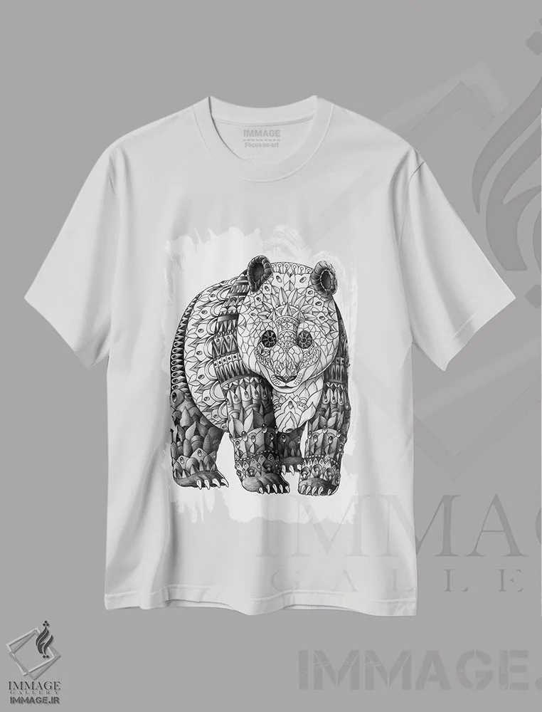 تیشرت سفید طرح دار پاندا، نقاشی و تصویرگری سیاه و سفید اثر بیوورکز | فروشگاه ایماژ