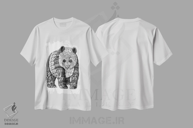 تیشرت سفید طرح دار پاندا، نقاشی و تصویرگری سیاه و سفید اثر بیوورکز | فروشگاه ایماژ