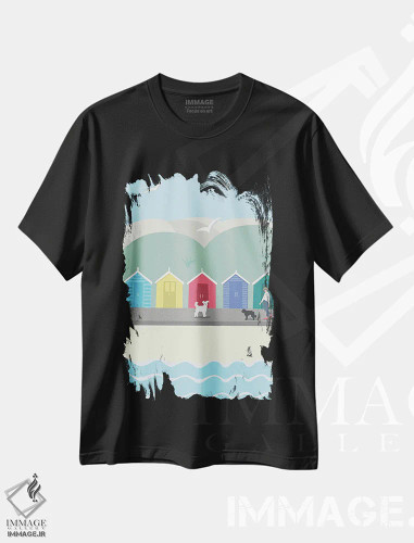 تیشرت مشکی طرح دار تپه های شنی، هنر دیجیتال اثر بتی بویْنس | فروشگاه ایماژ