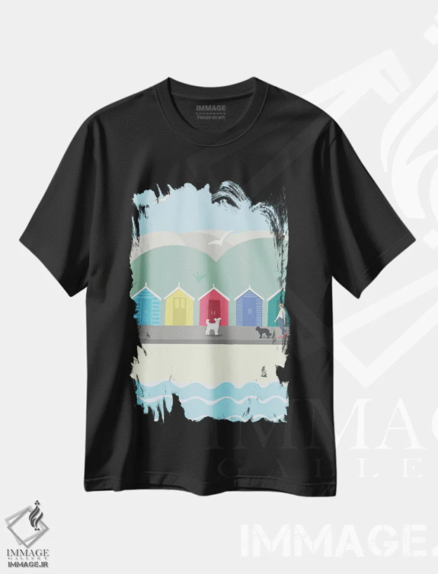 تیشرت مشکی طرح دار تپه های شنی، هنر دیجیتال اثر بتی بویْنس | فروشگاه ایماژ