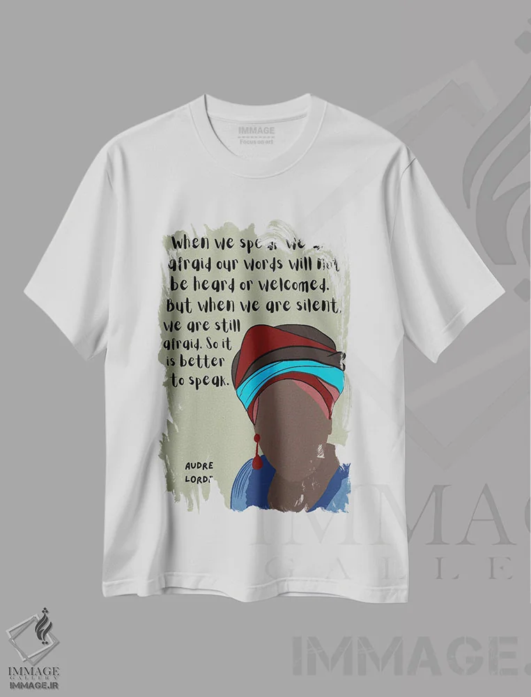 تیشرت سفید طرح دار نقل قول لرد، هنر آمریکایی آفریقایی تبار اثر برینی پرینتیبلز | فروشگاه ایماژ