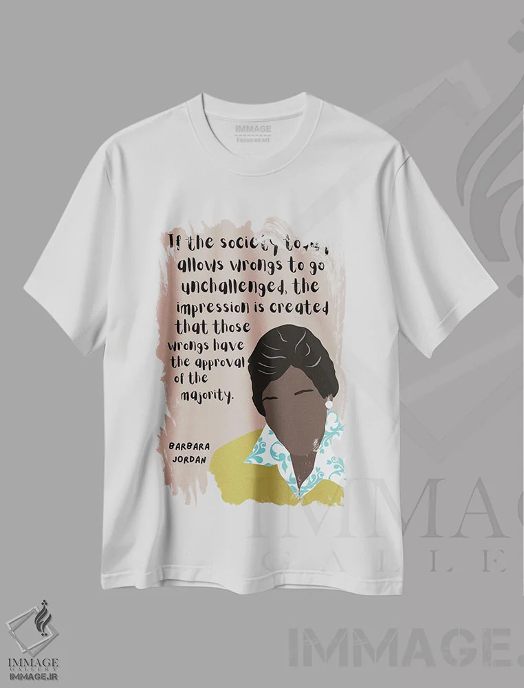 تیشرت سفید طرح دار نقل قول باربارا جردن، هنر آمریکایی آفریقایی تبار اثر برینی پرینتیبلز | immage.ir