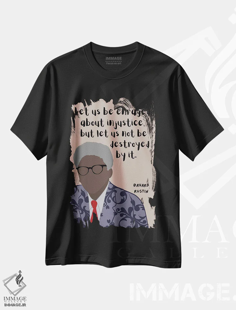 تیشرت مشکی طرح دار نقل قول بایارد راستین، هنر آمریکایی آفریقایی تبار اثر برینی پرینتیبلز | immage.ir