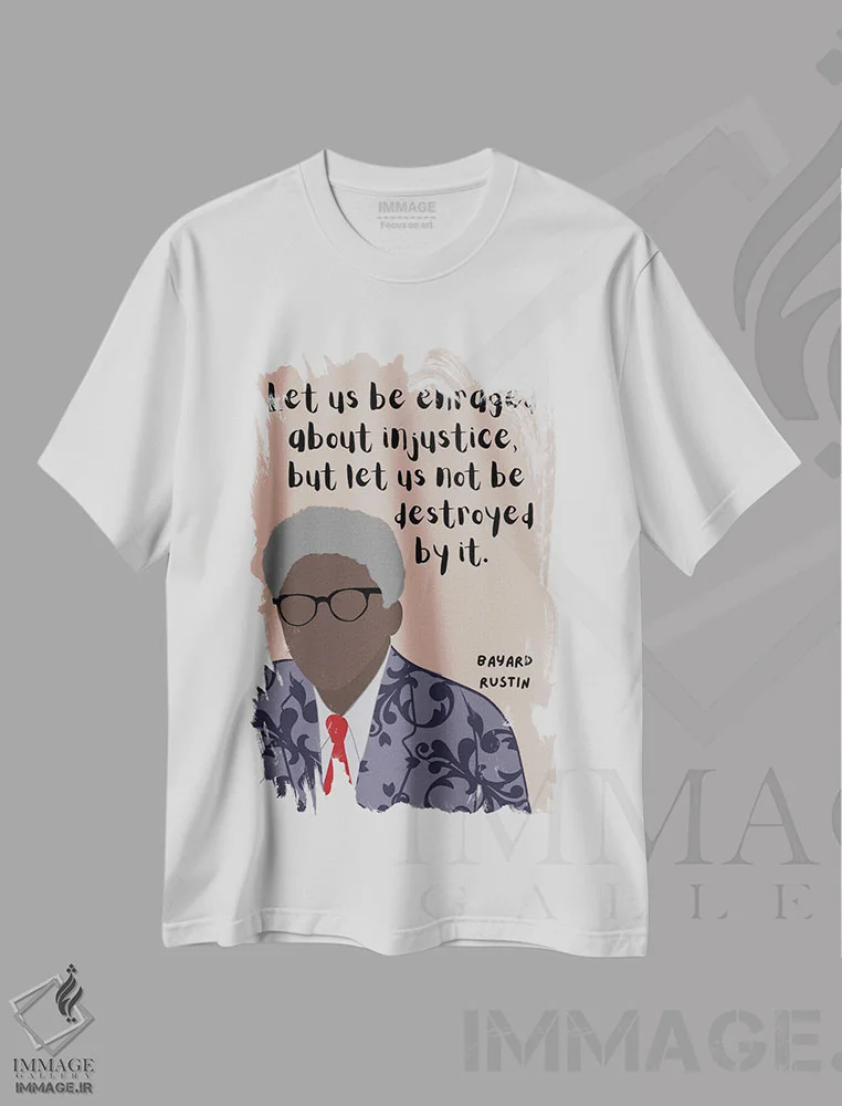 تیشرت سفید طرح دار نقل قول بایارد راستین، هنر آمریکایی آفریقایی تبار اثر برینی پرینتیبلز | فروشگاه ایماژ