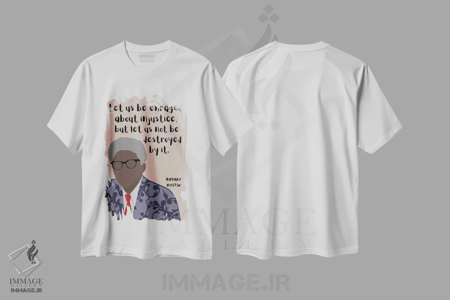 تیشرت سفید طرح دار نقل قول بایارد راستین، هنر آمریکایی آفریقایی تبار اثر برینی پرینتیبلز | فروشگاه ایماژ