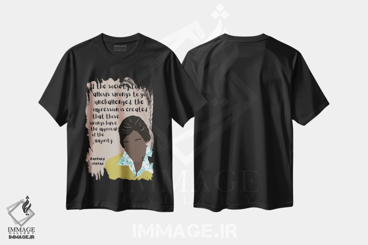 تیشرت مشکی طرح دار نقل قول باربارا جردن، هنر آمریکایی آفریقایی تبار اثر برینی پرینتیبلز | فروشگاه ایماژ