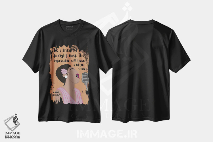 تیشرت مشکی طرح دار نقل قول بیلی هالیدی، هنر آمریکایی آفریقایی تبار اثر برینی پرینتیبلز | immage.ir
