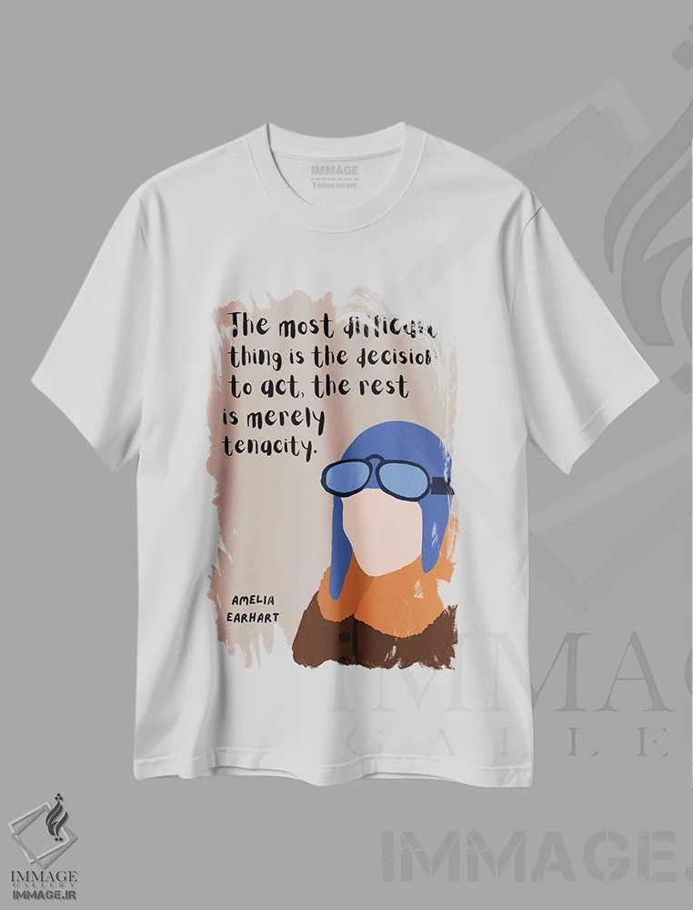 تیشرت سفید طرح دار نقل قول آملیا ارهارت، هنر دیجیتال اثر برینی پرینتیبلز | فروشگاه ایماژ