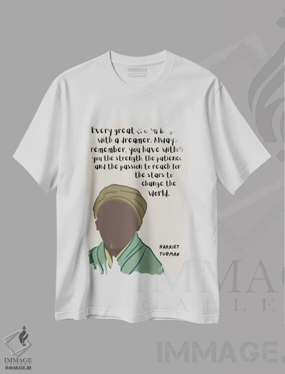 تیشرت سفید طرح دار نقل قول هریت تابمن، هنر آمریکایی آفریقایی تبار اثر برینی پرینتیبلز | فروشگاه ایماژ