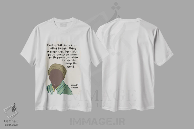 تیشرت سفید طرح دار نقل قول هریت تابمن، هنر آمریکایی آفریقایی تبار اثر برینی پرینتیبلز | فروشگاه ایماژ