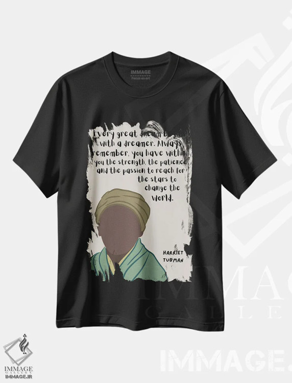 تیشرت مشکی طرح دار نقل قول هریت تابمن، هنر آمریکایی آفریقایی تبار اثر برینی پرینتیبلز | immage.ir