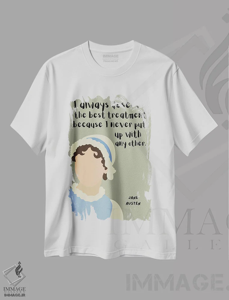 تیشرت سفید طرح دار نقل قول جین آستن، هنر دیجیتال اثر برینی پرینتیبلز | immage.ir