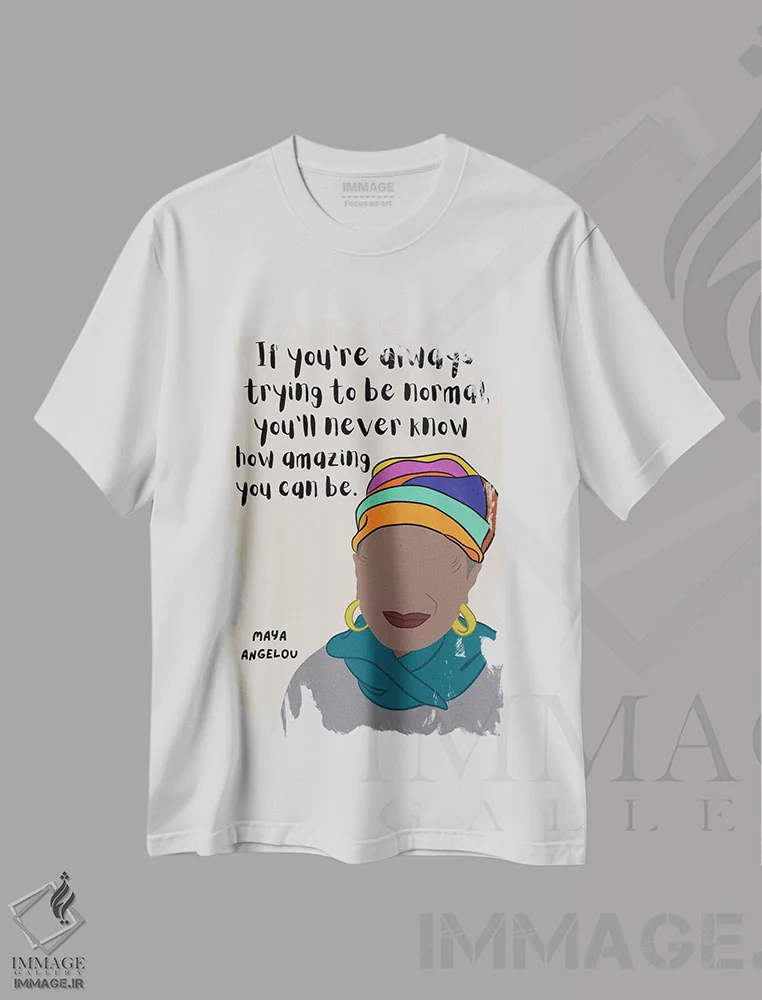 تیشرت سفید طرح دار نقل قول مایا آنجلو، هنر آمریکایی آفریقایی تبار اثر برینی پرینتیبلز | فروشگاه ایماژ