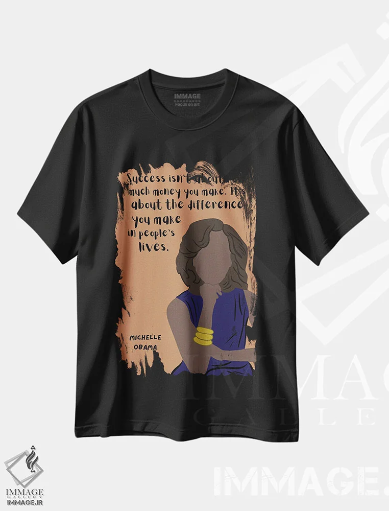 تیشرت مشکی طرح دار نقل قول میشل اوباما، هنر آمریکایی آفریقایی تبار اثر برینی پرینتیبلز | فروشگاه ایماژ