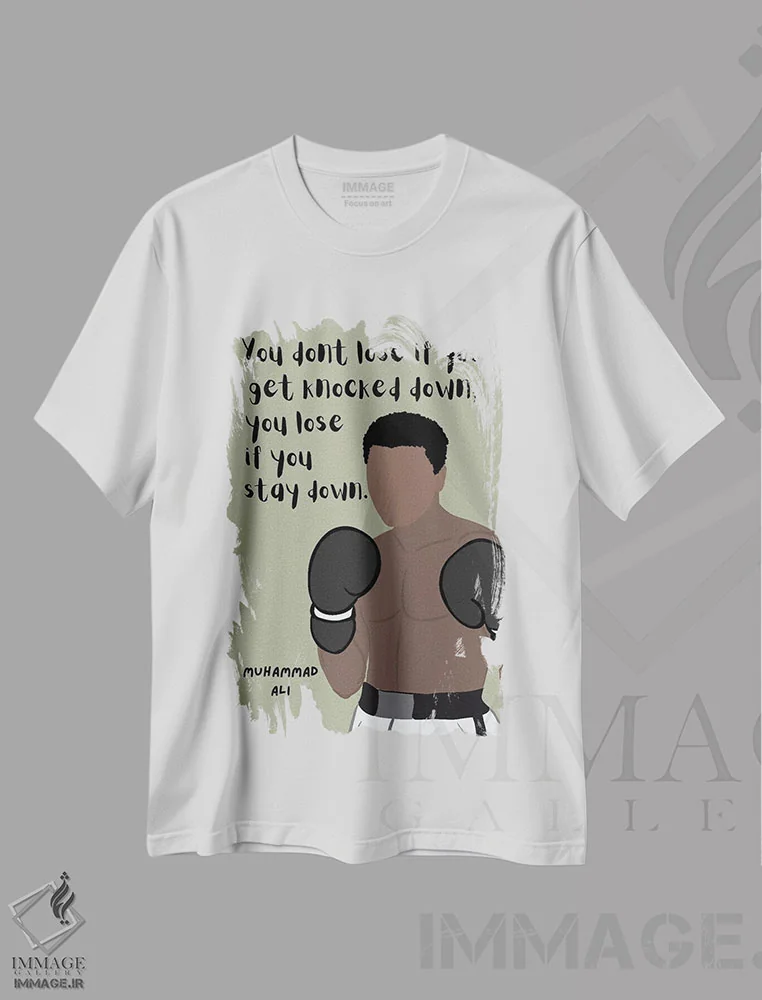 تیشرت سفید طرح دار نقل قول علی، هنر آمریکایی آفریقایی تبار اثر برینی پرینتیبلز | فروشگاه ایماژ