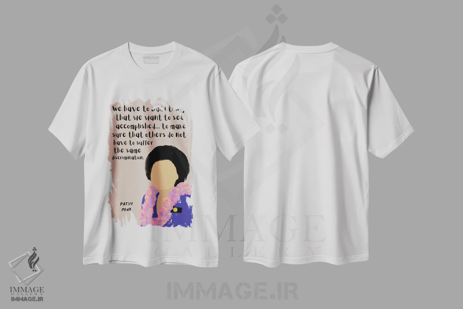 تیشرت سفید طرح دار نقل قول پاتسی مینک، هنر دیجیتال اثر برینی پرینتیبلز | فروشگاه ایماژ