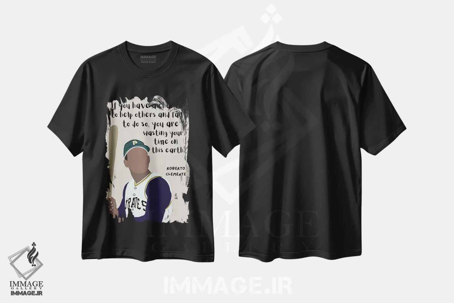 تیشرت مشکی طرح دار نقل قول کلمنته، هنر آمریکایی آفریقایی تبار اثر برینی پرینتیبلز | فروشگاه ایماژ