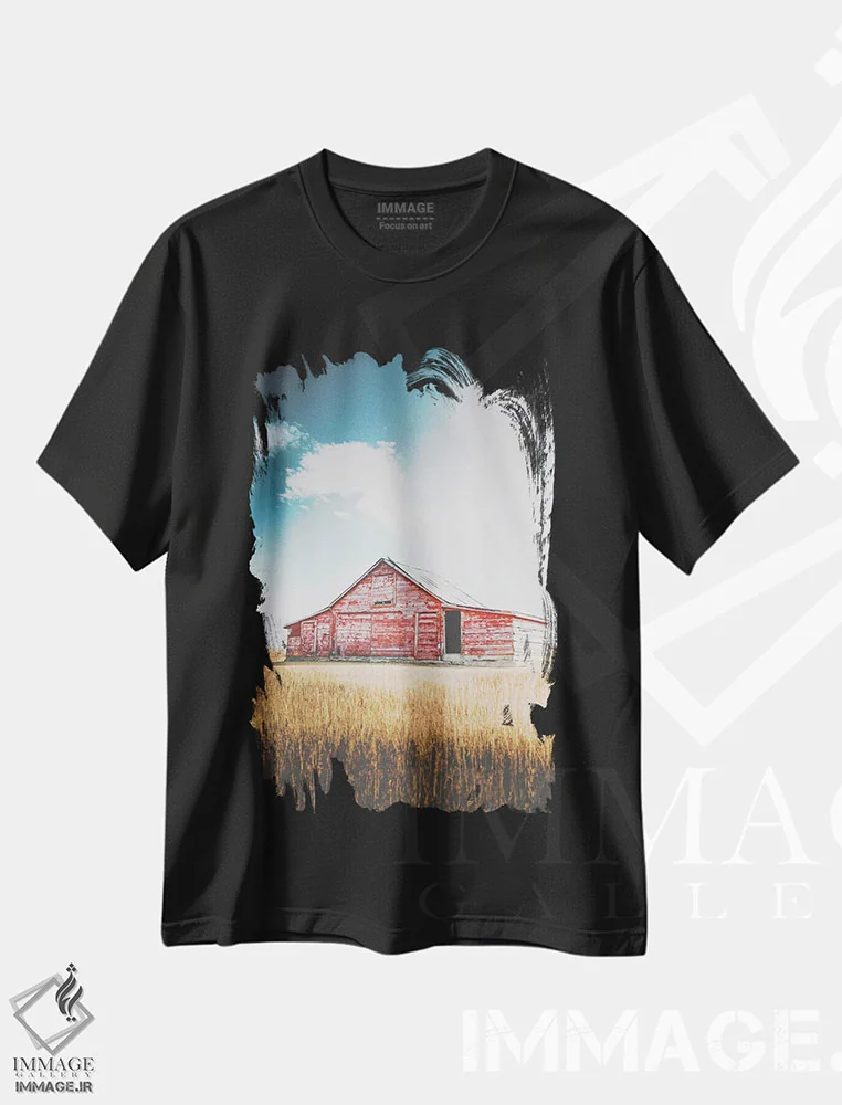 تیشرت مشکی طرح دار بازسازی، دکور روستایی اثر آنی بیلی آرت | immage.ir