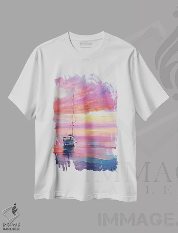 تیشرت سفید طرح دار نمای دریای رنگارنگ، تزئینی اثر بُژنا فوخس | immage.ir