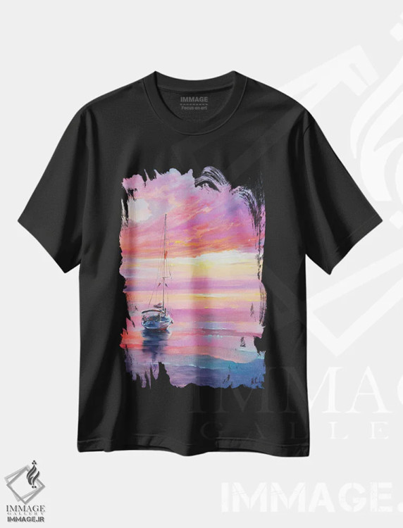 تیشرت مشکی طرح دار نمای دریای رنگارنگ، تزئینی اثر بُژنا فوخس | فروشگاه ایماژ