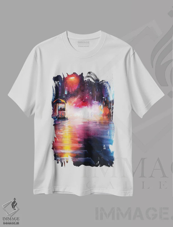 تیشرت سفید طرح دار خیابان چهل و نهم غربی، منهتن، نیویورک، آبستره اثر بُژنا فوخس | فروشگاه ایماژ