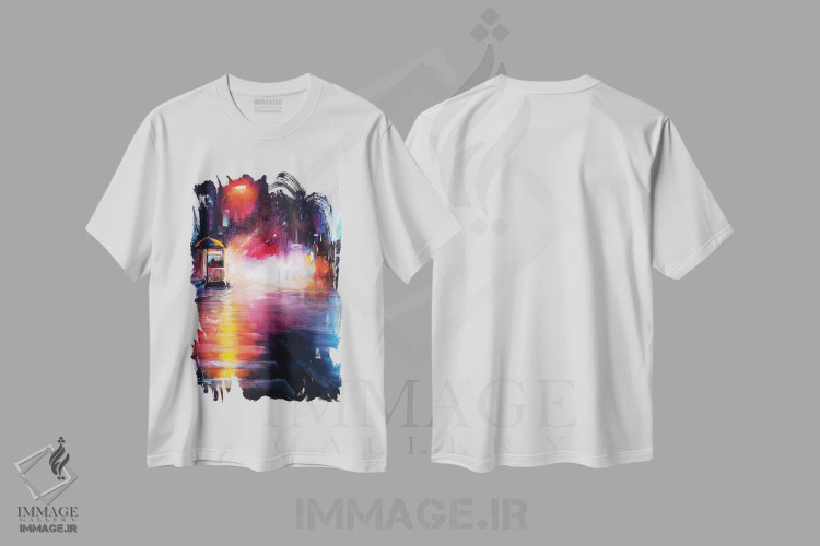 تیشرت سفید طرح دار خیابان چهل و نهم غربی، منهتن، نیویورک، آبستره اثر بُژنا فوخس | فروشگاه ایماژ