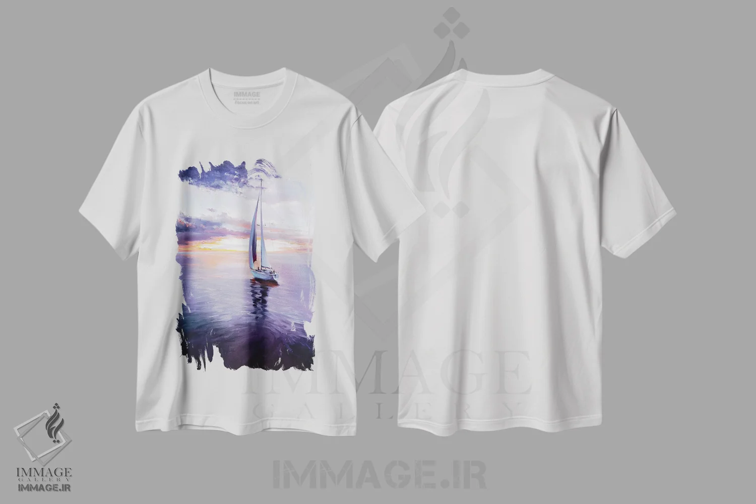 تیشرت سفید طرح دار قایقرانی در غروب رنگارنگ، هنر فاخر معاصر اثر بُژنا فوخس | immage.ir