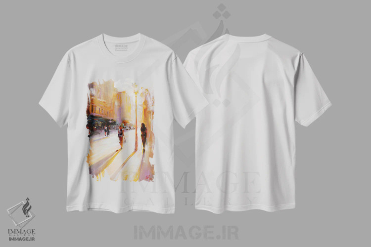 تیشرت سفید طرح دار روز آفتابی در پراگ، هنر فاخر معاصر اثر بُژنا فوخس | فروشگاه ایماژ