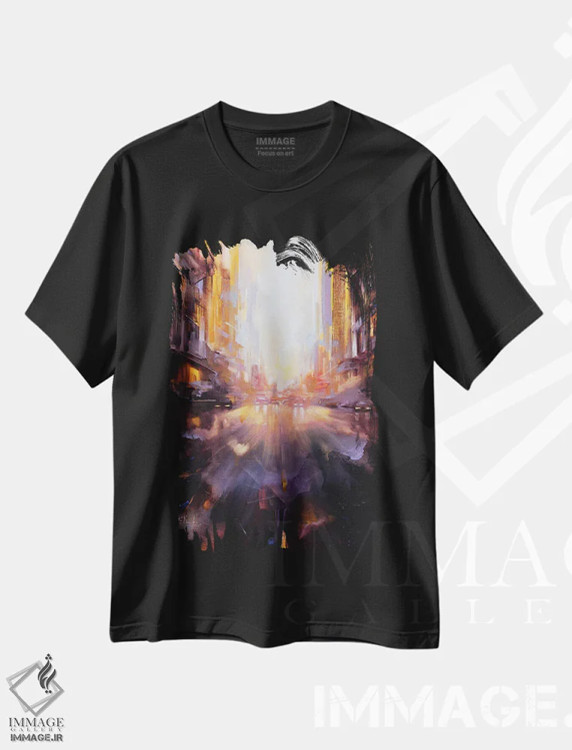 تیشرت مشکی طرح دار در مسیر غروب، آبستره اثر بُژنا فوخس | فروشگاه ایماژ